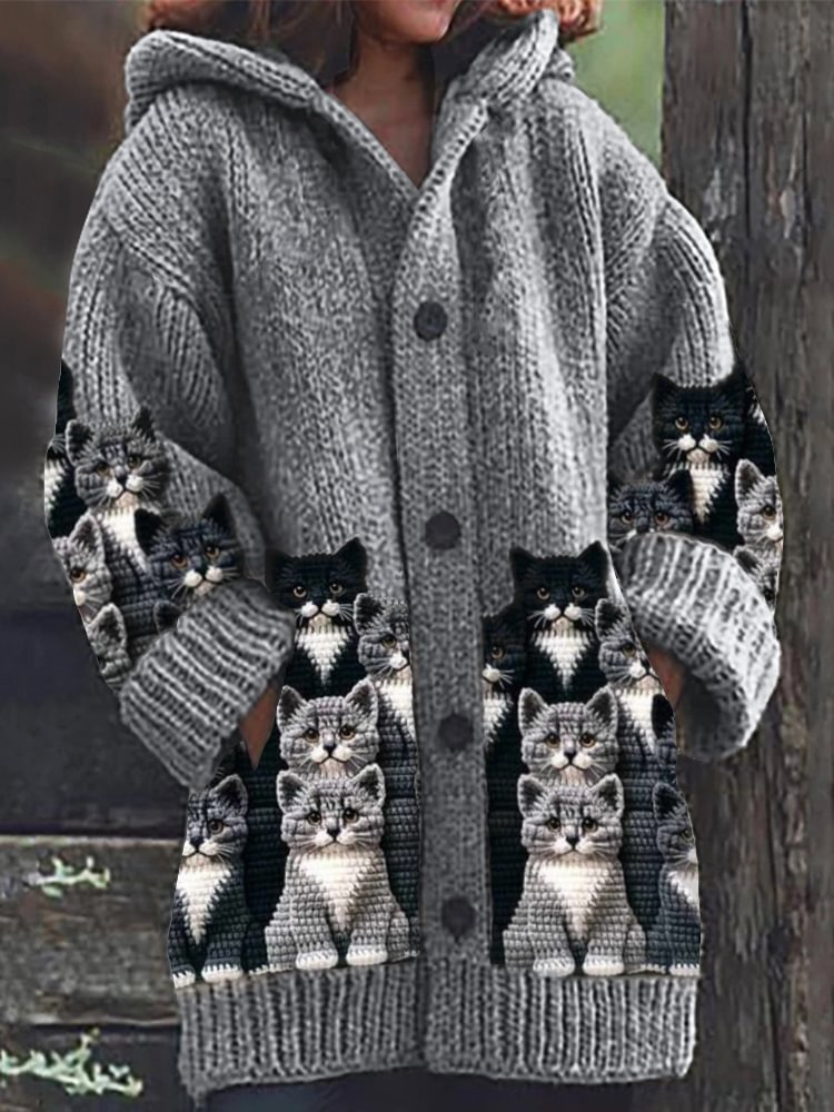 Jasmin - Cardigan di Maglia Confortevole con Motivo di Gatto