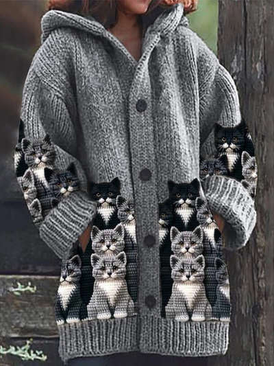 Jasmin - Cardigan di Maglia Confortevole con Motivo di Gatto