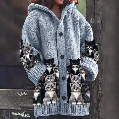 Jasmin - Cardigan di Maglia Confortevole con Motivo di Gatto